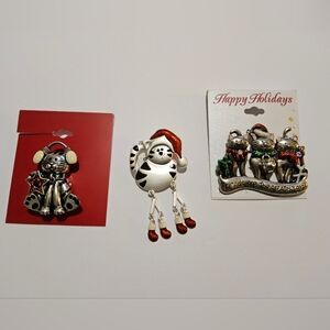 Festive Cat and Dog Holiday Brooch Set